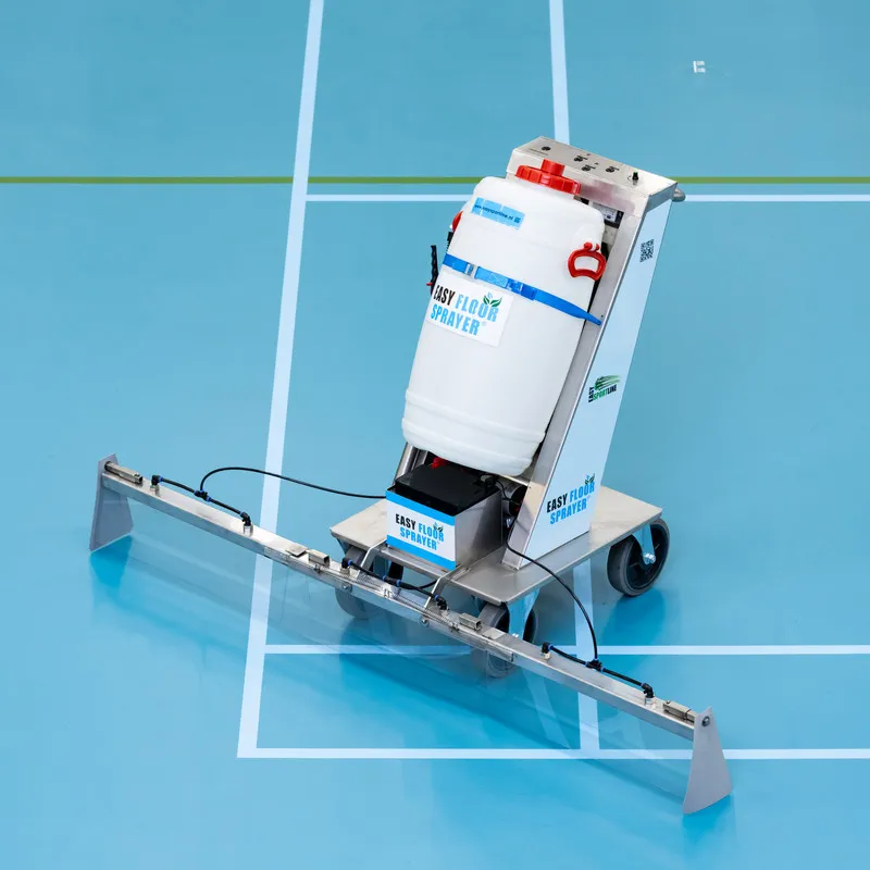 Easy Floor Sprayer with spray bar on a blue sports floor